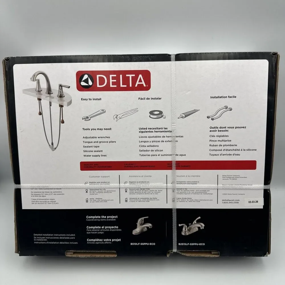 DELTA Foundations 2-Handle Widespread Bathroom Sink Faucet B3512LF-SSPPU-ECO